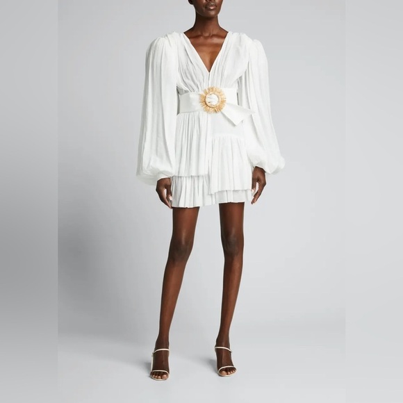 NWT Bronx & Banco Bianca V Neck Puff Sleeve Mini Dress White sz XS - Picture 2 of 13